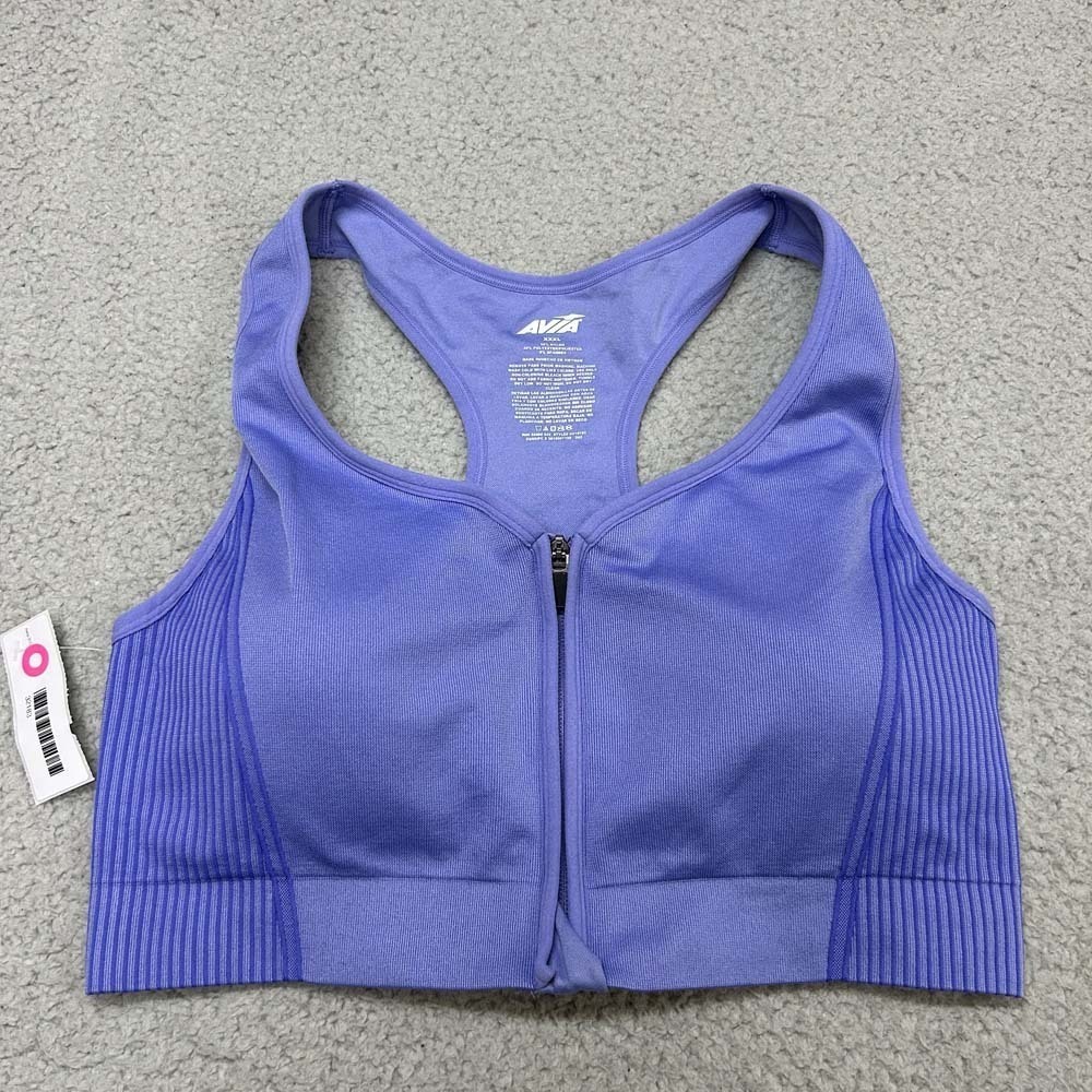 Avia Bra XXXL Sports Bra Front Zip High Support Racerback Padded Purple Workout